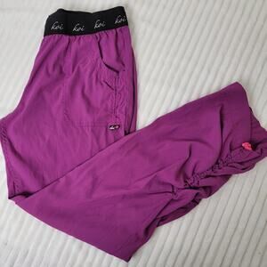 Koi Lite Women’s Scrub Pants Size L Purple Slim Fit Stretch Tie Ankle Nursing